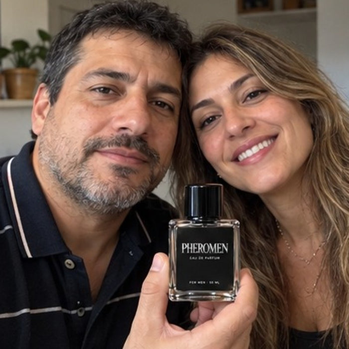 Pareja sonriendo con Pheromen